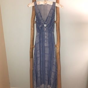 Blue and white sundress with tie in front